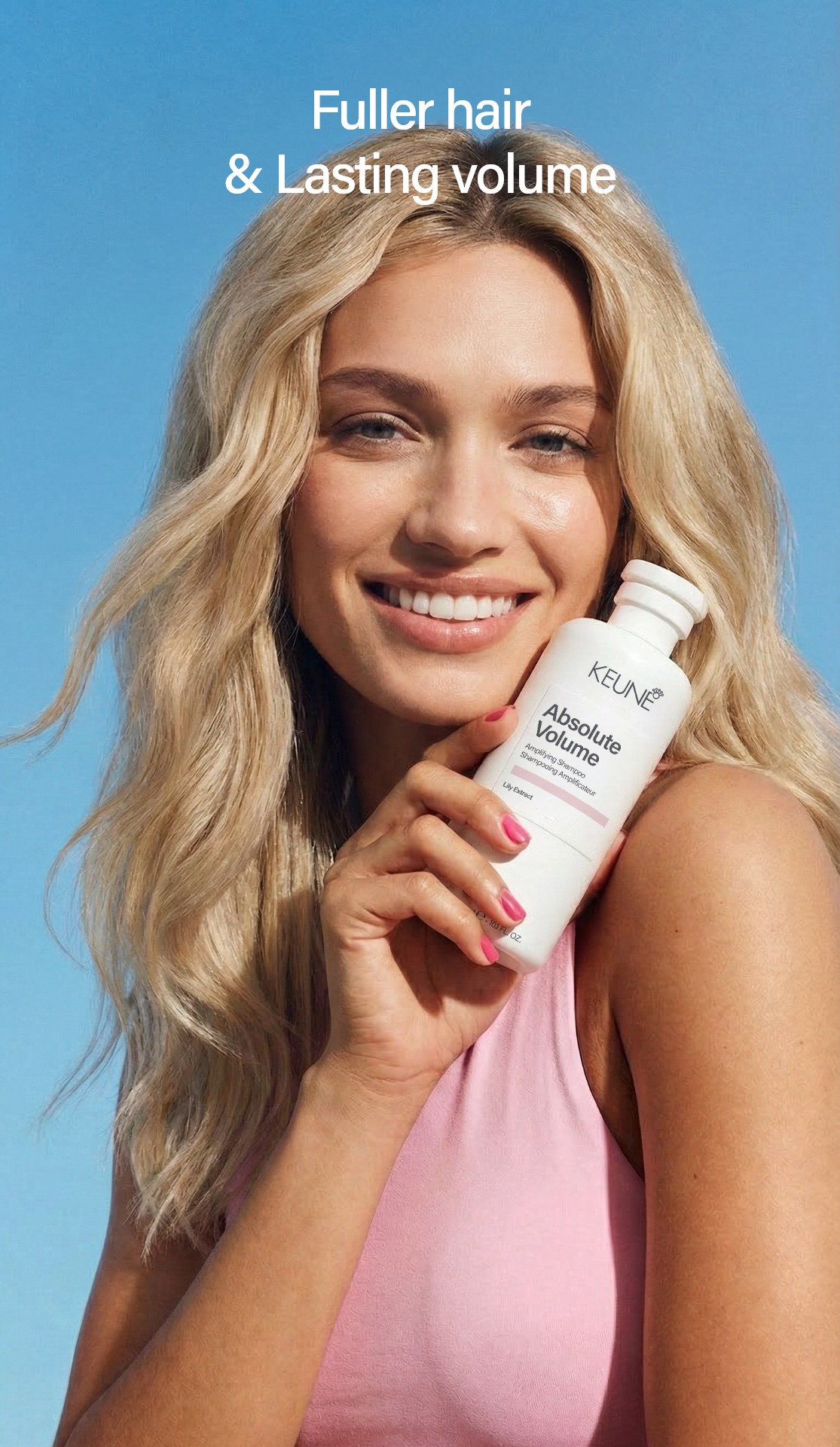 Keune Absolute Volume Lift and Grip Spray: Instantly boosts hair volume, creates texture with flexible grip, and offers a weightless feel. Provides heat protection and enhances movement.